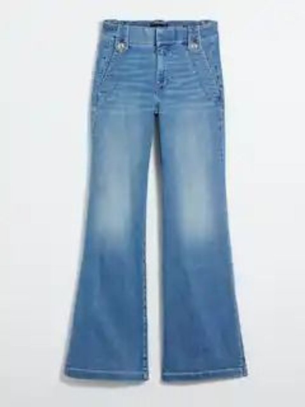 WHBM High Rise Light Blue Wide Leg Petite Jeans with Silver Buttons